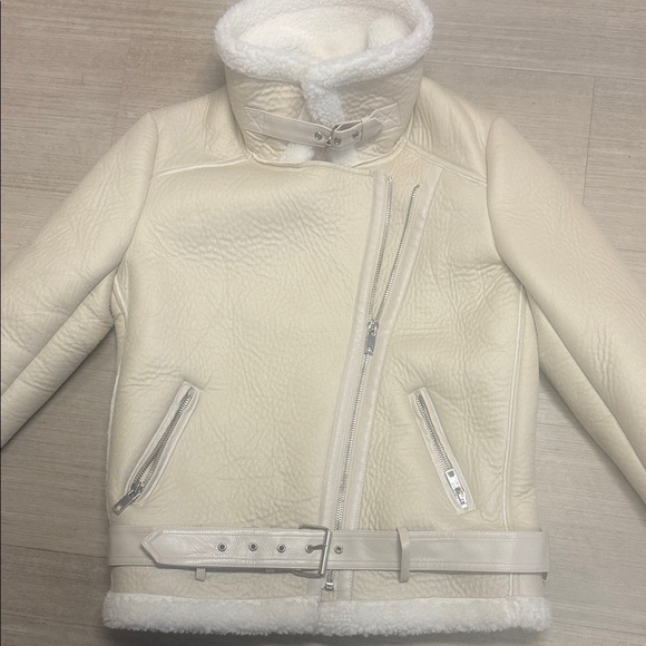 Fitaylor Women's Cream Shearling Moto Jacket Size M - Picture 6 of 7
